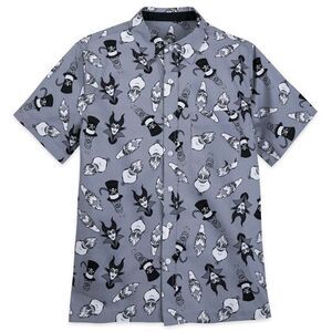 Disney‎ Parks Villains Gray Woven Button Down Men's Shirt NWT